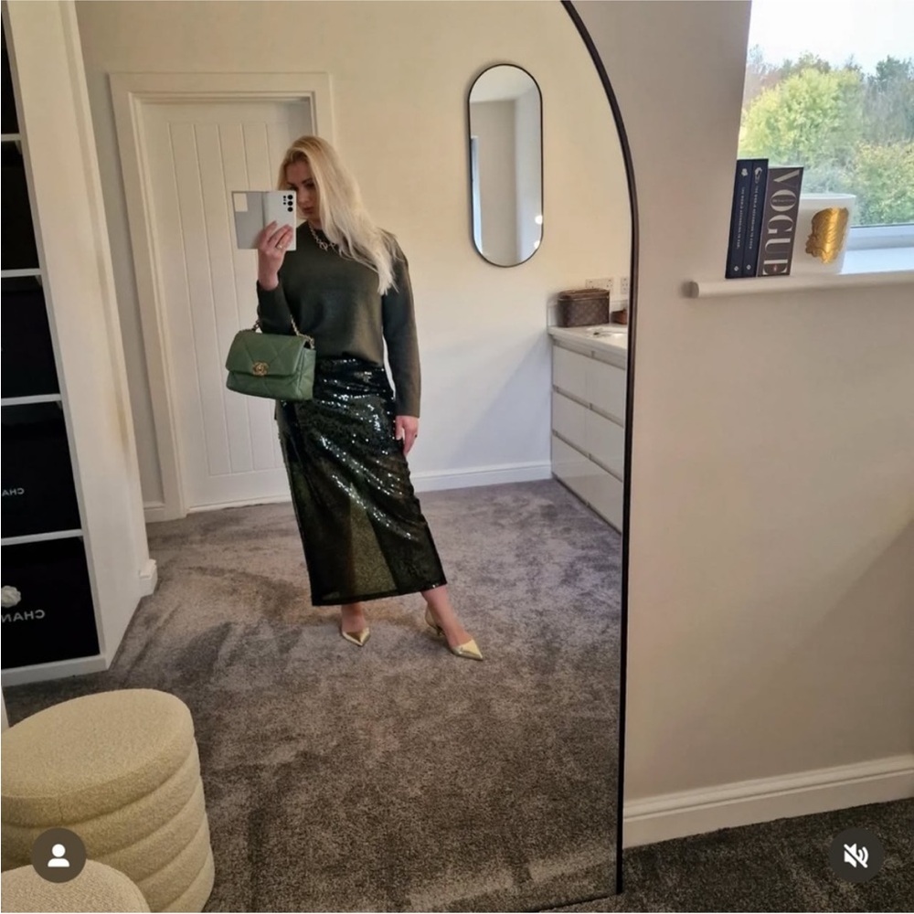 ZARA GREEN SEQUIN MIDI SKIRT 2157/248/500 015/216 - Picture 6 of 16